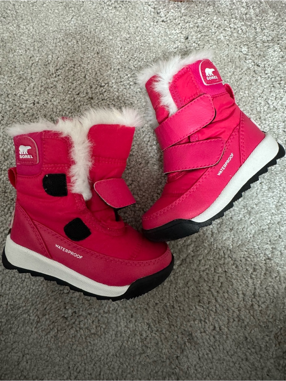 Sorel Pink Kids Waterproof Winter Boots with Faux Fur Trim